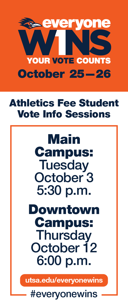 Athletics Fee Student Vote Info Session - Main Campus Oct 3 at 5:30 pm - Downtown Campus Oct 12 at 6 pm